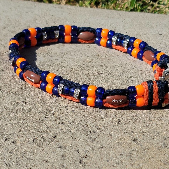 Custom Handmade Beaded Bling Dog Collar Football Denver Broncos - Picture 2 of 4